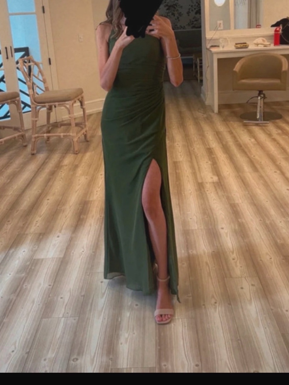 Azazie Olive Green One-Shoulder Evening Gown with High Slit Azazie Eren